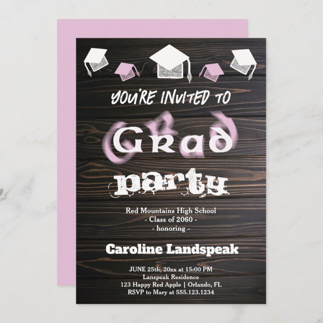 Blek Rosa Blurry Text för Studenten House Party Inbjudningar (Fram/baksida)