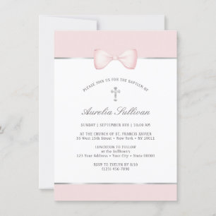 Blek Rosa Bow Baptism-inbjudan Inbjudningar