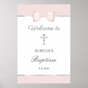 Blek Rosa Bow Baptism Välkommen Poster