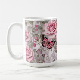 Blek Rosa Butterflies och Ro Blommigt Kaffemugg