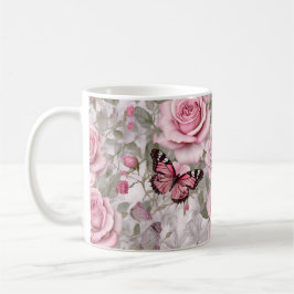 Blek Rosa Butterflies och Ro Blommigt Kaffemugg