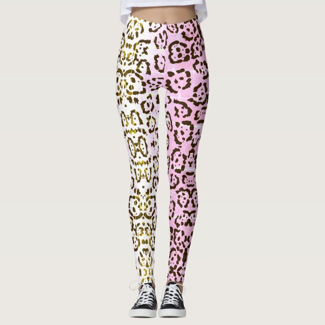 Blek Rosa Cheetah Pop Art Cat Animal Print Leggings (Framsida)
