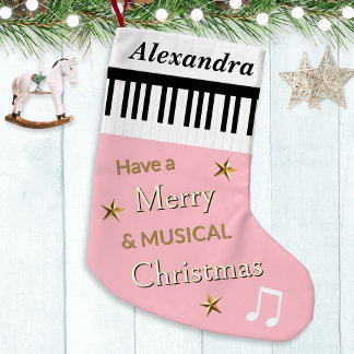 Blek Rosa Cute Festive Piano Nycklar Personlig Liten Julstrumpa