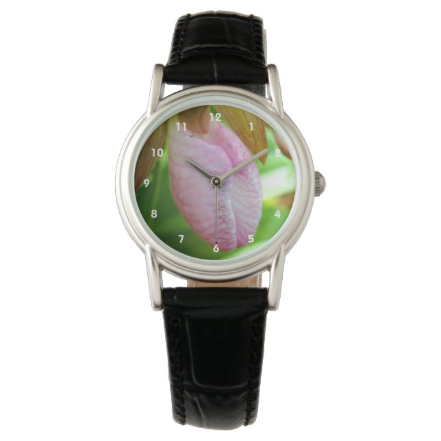 Blek Rosa Dam Slipper Orchid Flower Close Up Armbandsur (Framsida)