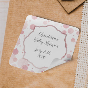 Blek Rosa Dots Favor Tag-nummer, Flicka Shower-eti Fyrkantigt Klistermärke