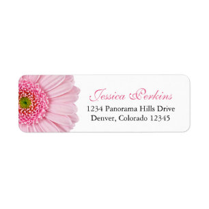 Blek Rosa Gerbera Daisy Bröllop Returadress Etikett