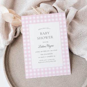 Blek Rosa Gingham Classic Girls Baby Shower Inbjudningar