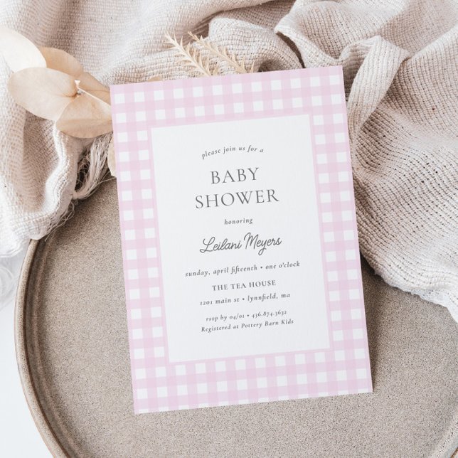 Blek Rosa Gingham Classic Girls Baby Shower Inbjudningar (Skapare uppladdad)