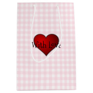 Blek Rosa Gingham Red Hjärtat med Kärlek