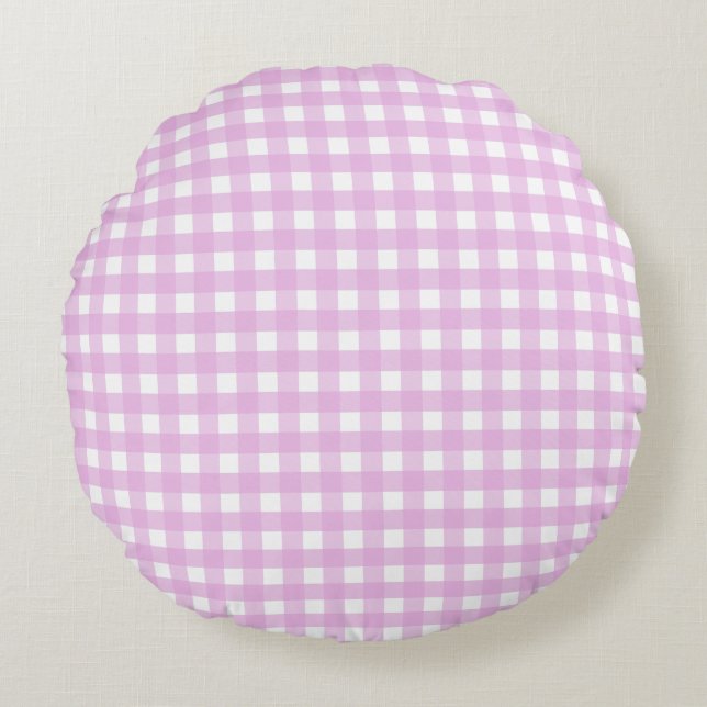 Blek rosa gingham rund kudde (Framsidan)