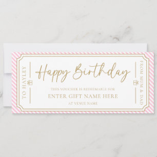 Blek Rosa Grattis på födelsedagen Gift Voucher Car Inbjudningar