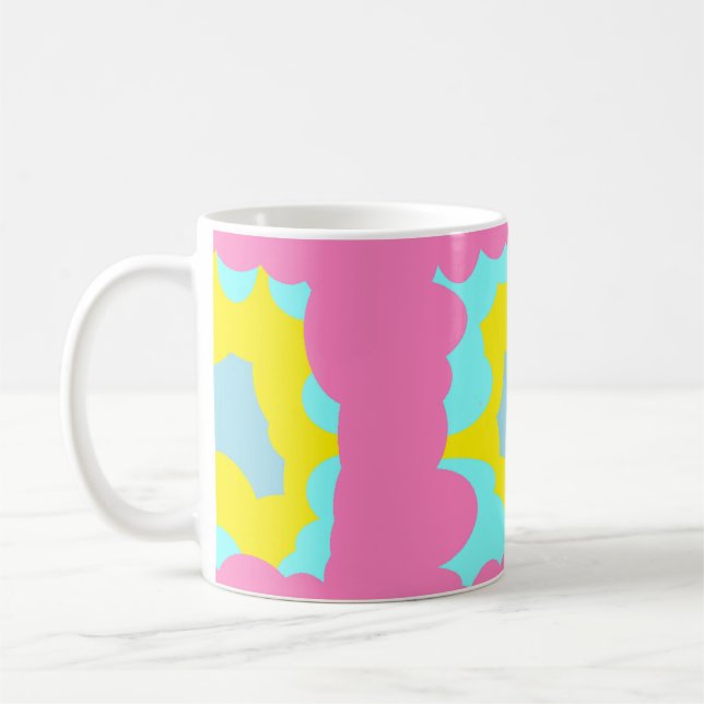 Blek rosa gult blått stort, mönstrat dricksvatten kaffemugg (Vänster)