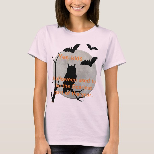 Blek Rosa Halloween Uggla & Fladdermöss T Shirt (Framsida)