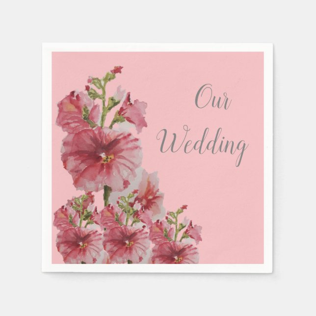 Blek rosa holyhock blommigt bröllop pappersservett (Framsidan)