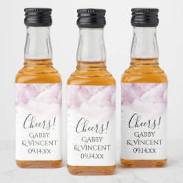 Blek Rosa Hydrangea Flowers Watercolor Bröllop Spritflaskor Etikett