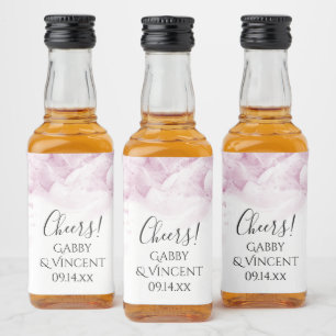 Blek Rosa Hydrangea Flowers Watercolor Bröllop Spritflaskor Etikett