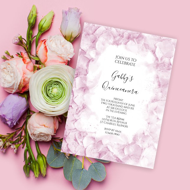 Blek Rosa Hydrangea Watercolor Quinceanera Party Inbjudningar (Skapare uppladdad)