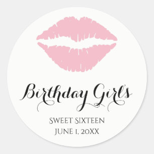 Blek Rosa Lipstick Sweet sixteen Födelsedagsfest Runt Klistermärke