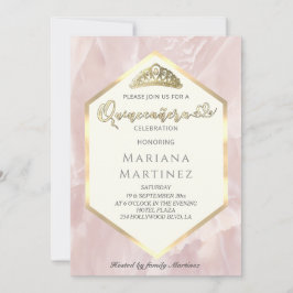 Blek rosa marble geometrical calligraphy Quince Inbjudningar
