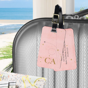 Blek Rosa Minimalialist Golden Monogram-flygplan Bagagebricka