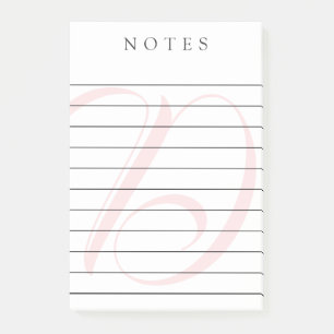 Blek Rosa Monogram Linjerade anteckningar Post-it Block