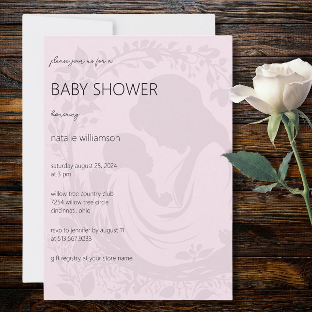 Blek Rosa Mor & Child Silhouette Baby Shower Inbjudningar (Available in additional colors. )
