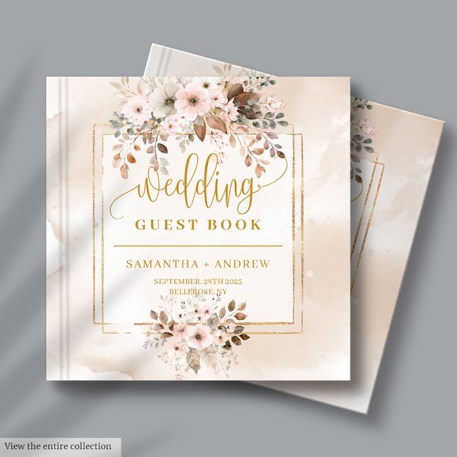 Blek Rosa och Guld Autumn Boho Bröllop Guest Bok (Pale Pink and Gold Autumn Boho Wedding Guest Book)