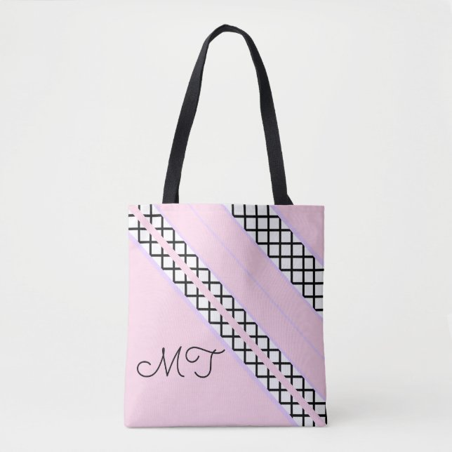 Blek Rosa och Lavender Rand Monogram Tygkasse (Framsida)