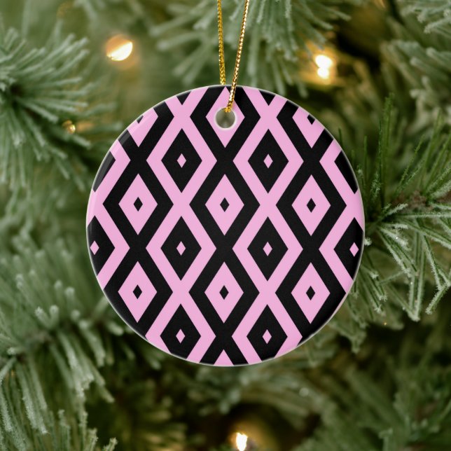 Blek rosa och svart diamant mönster julgransprydnad keramik (Träd)