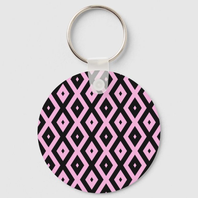 Blek rosa och svart diamant mönster nyckelring (Framsida)