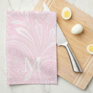 Blek Rosa Paisley Monogrammed Kökshandduk