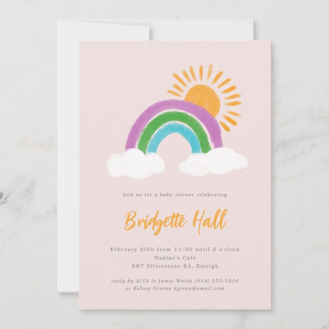 Blek Rosa Rainbow Sunshine Boho Baby Shower Inbjudningar (Framsida)