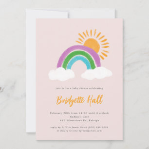 Blek Rosa Rainbow Sunshine Boho Baby Shower Inbjudningar