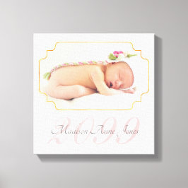 Blek Rosa Rand med Namn Baby SQUARE Photo Canvastryck