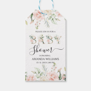 Blek Rosa ros Blommigt Brev Baby Shower Presentetikett