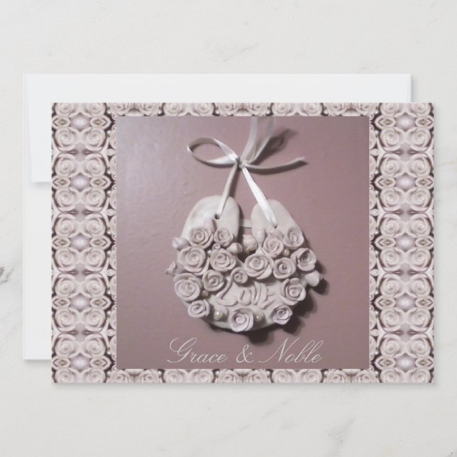 Blek Rosa ros Kärlek Horseshoe Traditional Bröllop Inbjudningar (Framsida)