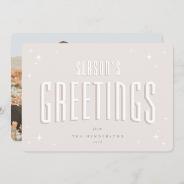 Blek Rosa Season's Greetings Retro Stars Photo Julkort (Fram/baksida)