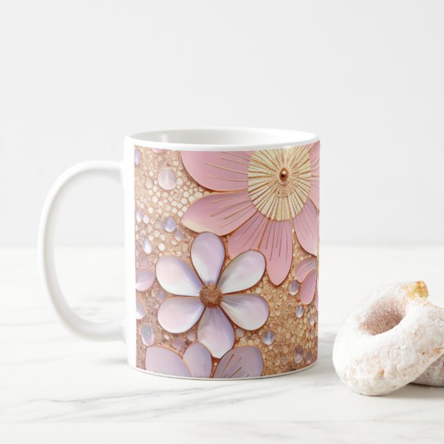 Blek Rosa Shiny Flower Kaffemugg (Med munk)