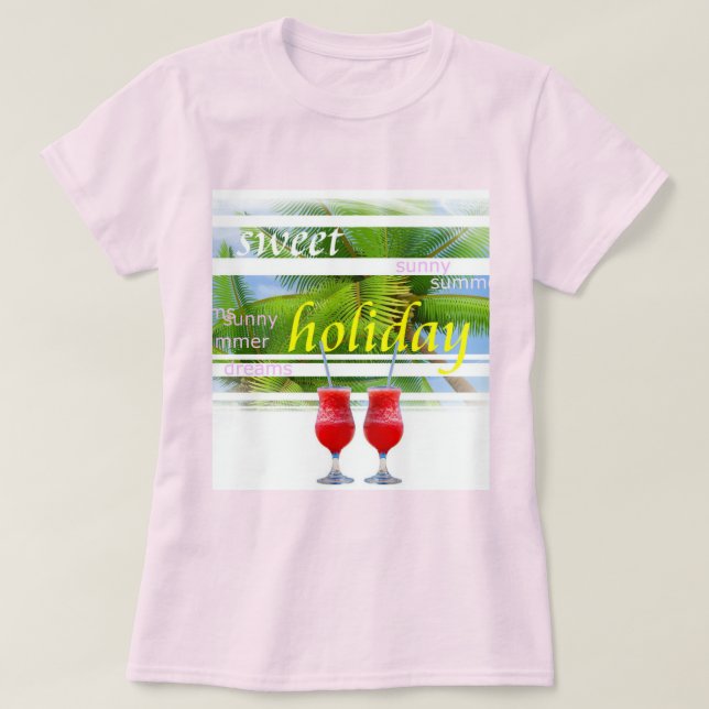 Blek Rosa Trendig Helgdag Handflatan Himlar Modern T Shirt (Design framsida)