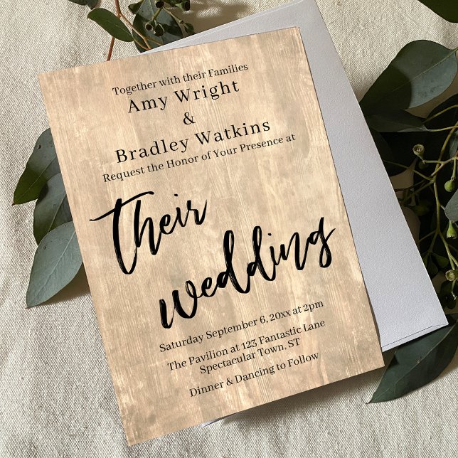 Blek Rustic Barn Wood Typography their Bröllop Inbjudningar (Skapare uppladdad)