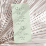 Blek Sage Grönt Modern Minimalist Bröllop Menu Meny<br><div class="desc">Förbättra din bröllopsmottagning med den här Bleken Sage Grönt Modern Minimalist Bröllop Menu. Med en mjuk bakgrund med muterad bakgrund för grönten och en kombination av serif- och skriptteckensnitt ger det här menykortet underskattad sofistikering. Designat för modernt par som uppskattar ren estetik, det presenter dina val av bröllop-måltider på ett...</div>