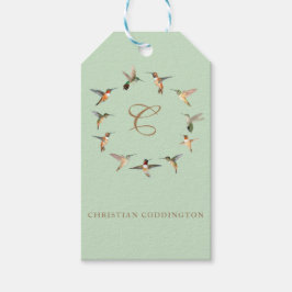 Blek Sage Monogram Hummingbird Presentetikett
