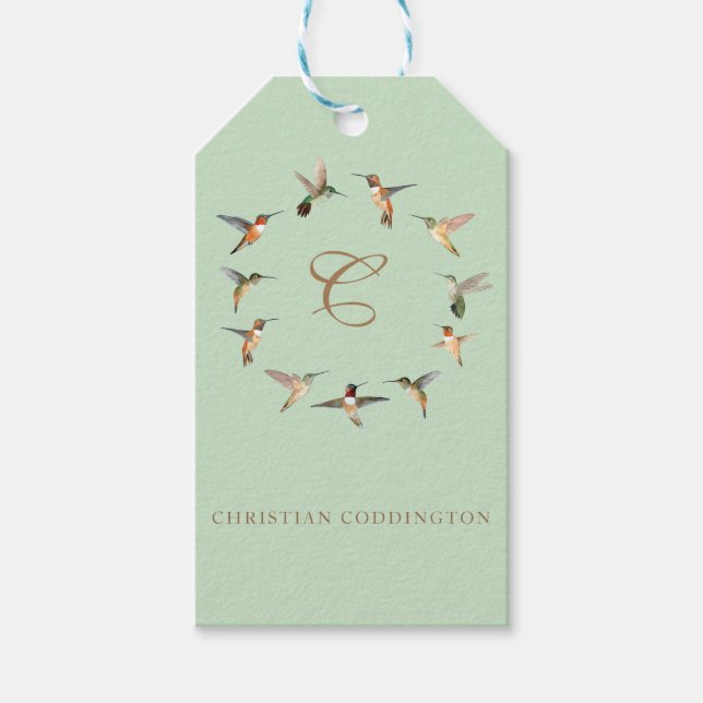 Blek Sage Monogram Hummingbird Presentetikett (Framsidan)