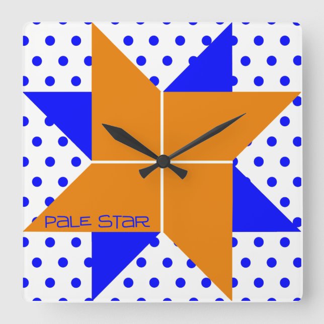 Blek Star - Orange och blå Fyrkantig Klocka (Framsida)
