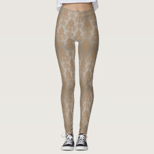 Blek Taupe Damask Filigree Rulla "Burnout look" Leggings