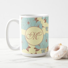 Blek Teal Blommigt på pastellgult Kaffemugg