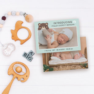 Blek Teal Cute Bear Inledning Inledning Baby-medde Meddelande