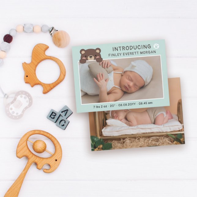 Blek Teal Cute Bear Inledning Inledning Baby-medde Meddelande (Skapare uppladdad)