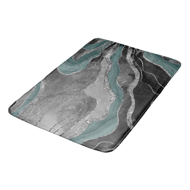 Blek Teal Grått Marble Agate Silver Glitter Glam # Badrumsmatta (Vinklad)