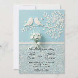 Blek Teal with Romantic Snöre and Birds Bröllop Inbjudningar